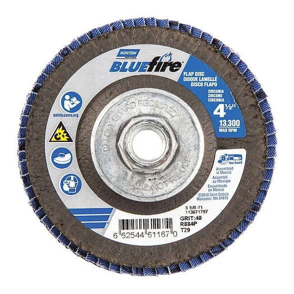 Norton Abrasives Flap Disc,4 1/2 In x 40 Grit,5/8-11 66254461167