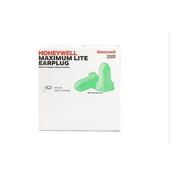 MAXIMUM LITE Disposable Foam Ear Plugs, Bell Shape, 30 dB, Green, 5 PK
