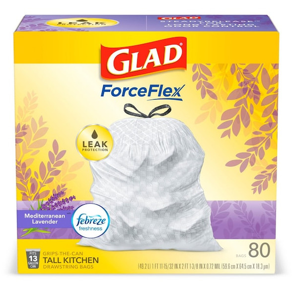 Glad 13 gal Trash Bags, 24 in x 27 in, 0.72 mil, White 78902