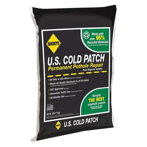 US Cold Patch Permanent Pothole Repair, 50 lb Bag, Recycled Asphalt Mix, 1 Pk