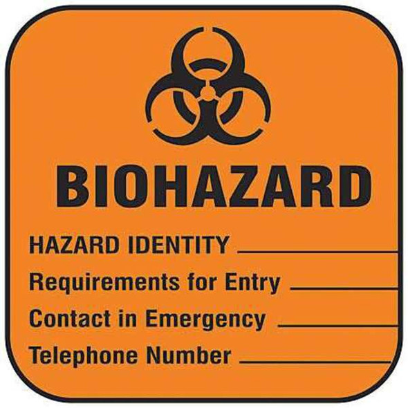 Brady Biohazard Label, Biohazard, Paper, 4 in W, 2 in H 22350LS