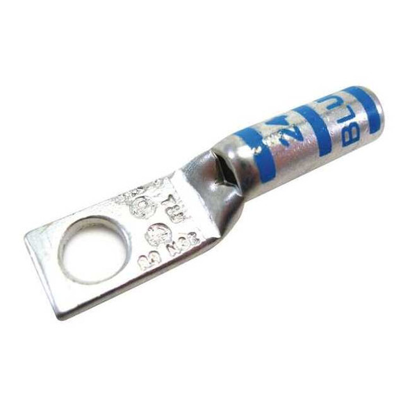 One-Hole Compression Lug, 6 AWG Max, 1/4 in Stud, Long Barrel, Copper, Blue