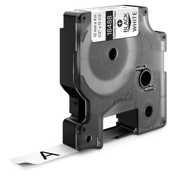 Dymo Label Tape Cartridge, Black/White, Labels/Roll: Continuous 18488