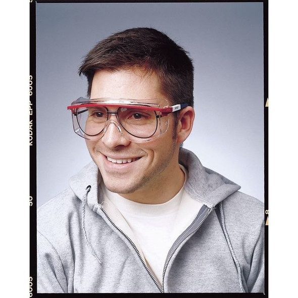 Astrospec OTG 3001, Safety Glasses, Anti-Fog, Clear Lens, Blue/Red/White Frame, Frameless