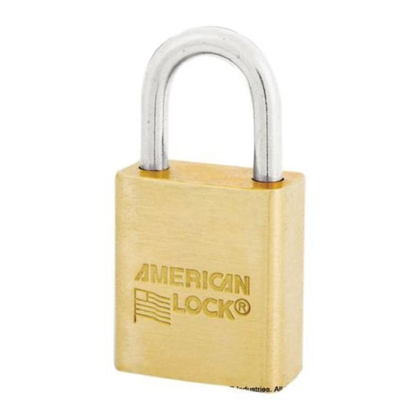Padlock, Keyed Different, Standard Shackle, Rectangular Brass Body, Brass Shackle, 3/4 in W