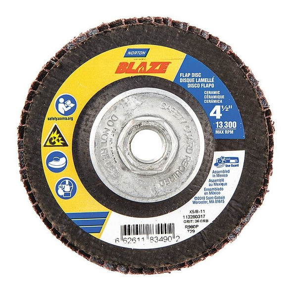 Norton Abrasives Arbor Flap Disc, 4-1/2, 36, Extra Coarse 66261183490