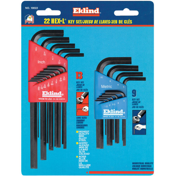 Eklind Combination SAE/Metric Hex Key Set, 22-Piece 10022