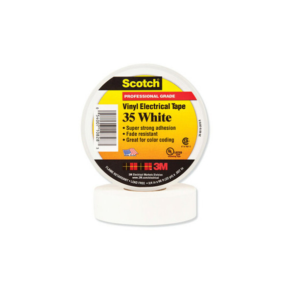 Vinyl Electrical Color Coding Tape, 35, 1/2 in W x 20 ft L, White