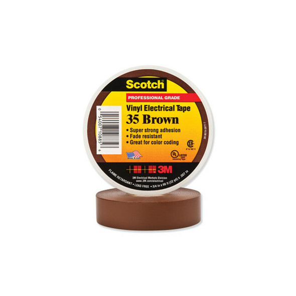Vinyl Electrical Color Coding Tape, 35, 1/2 in W x 20 ft L, Brown