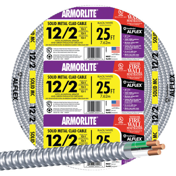 Southwire 25 Ft. 12/2 MC Armored Cable Electrical Wire 68580021