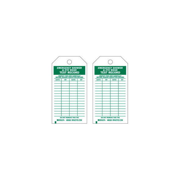 Brady 86560 Emergency Shower & Eye Wash Test Record Tag Polyester 3""W x 5-3-3/4