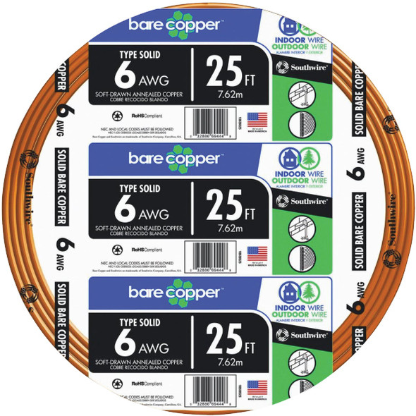 Southwire 25 Ft. 6AWG Solid Bare Ground Electrical Wire 10638525