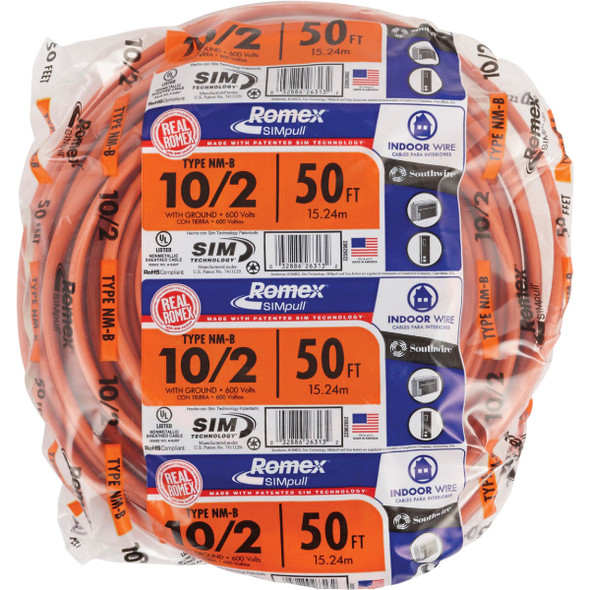 Romex 50 Ft. 10-2 Solid Orange NMW-G Electrical Wire 28829022 506753