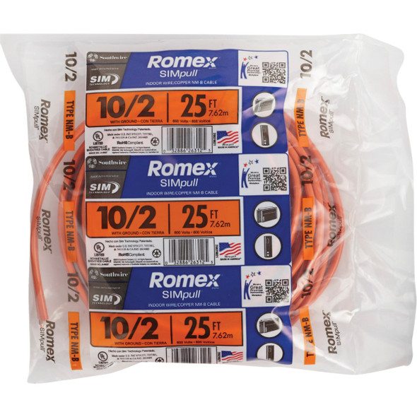 Romex 25 Ft. 10/2 Solid Orange NMW/G Electrical Wire Romex 25 Ft. 10/2 Solid Orange NMW/G Electrical Wire