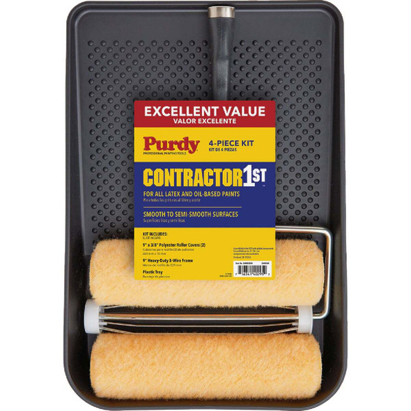 Purdy Contractor 1st 9 In. 3/8 In. Knit Roller & Tray Set (4-Piece) 144810200