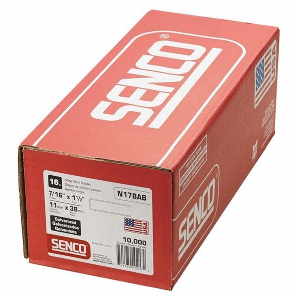 Senco Heavy Duty Staples, 16 ga, Standard Crown, 1-1/2 in Leg L, Steel, 10000 PK N17BAB