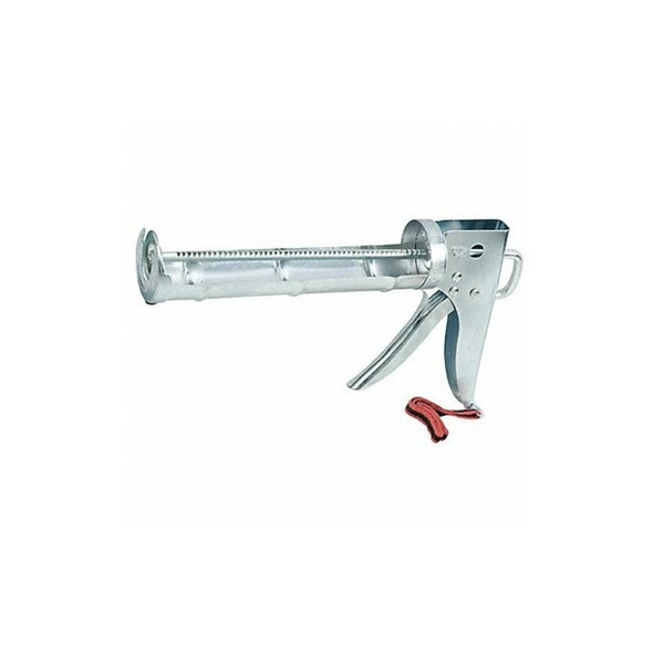 Caulk Gun, 10 oz Container Size, Steel, 6:01, Half Barrel Frame, Silver