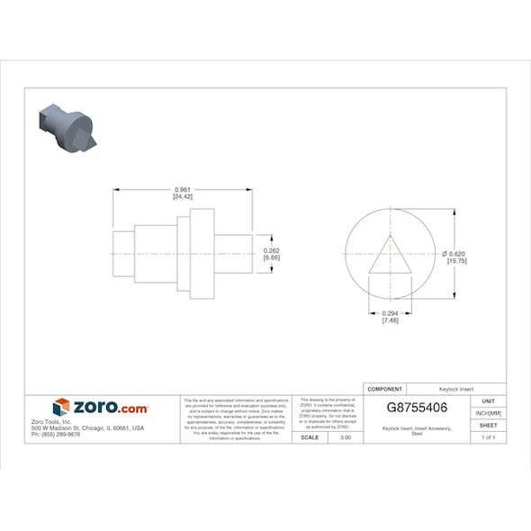 Nvent Hoffman Keylock Insert, Insert Accessory, Steel CLKTM7