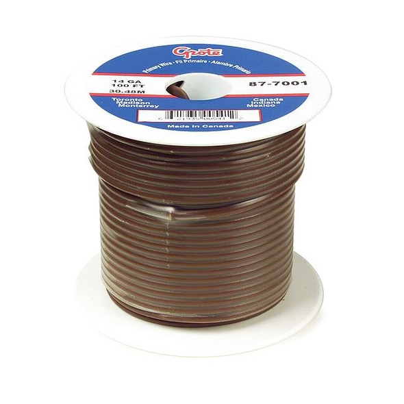 Primary Wire, GPT, 16 AWG, 1C C, Brown, PVC, Stranded, 60V, 100 ft.