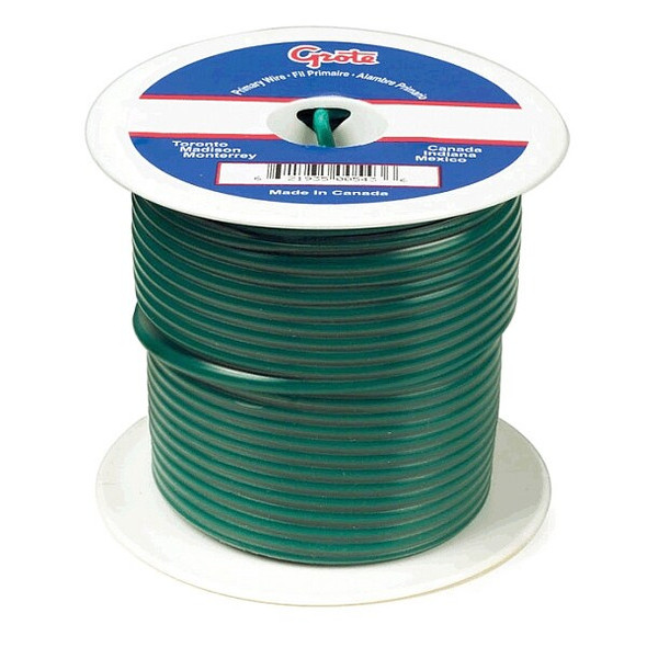 Primary Wire, GPT, 18 AWG, 1C C, Green, PVC, Stranded, 60V, 100 ft.