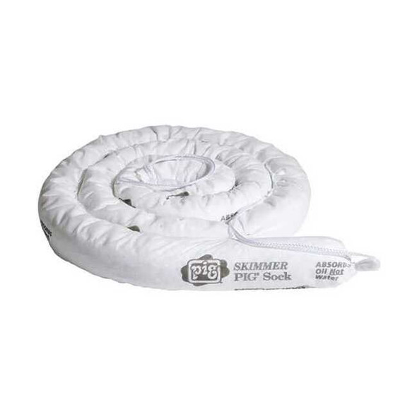 Pig Sorbent Sock, 15 gal, 3 in x 10 ft, Oil, White, 6 PK SKM203