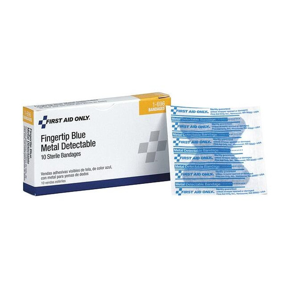First Aid Only Bandage, Blue, Fabric, 2inLx1-3/8inW, PK10 1-696