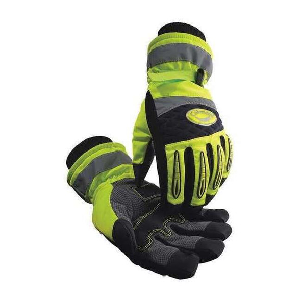 Hi-Vis Cold Protection Gloves, Synthetic Leather Palm, Heatrac Lining, Lime, Xl