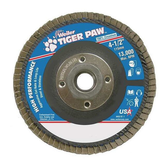 Weiler Flap Disc,Type 29,4-1/2in. dia., 40 Grit 98800