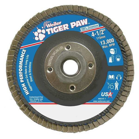 Weiler Flap Disc,Type 29,4-1/2in. dia., 80 Grit 98804