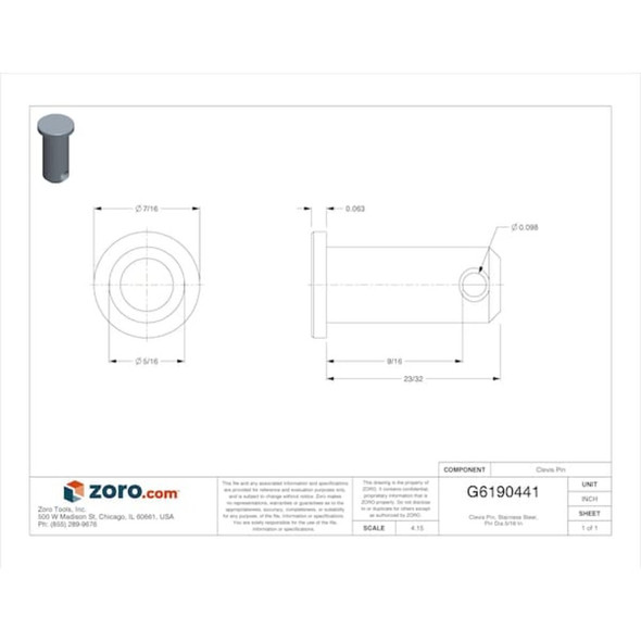 Locoloc Clevis Pin, Stainless Steel, Pin Dia 5-16 In PI1-6