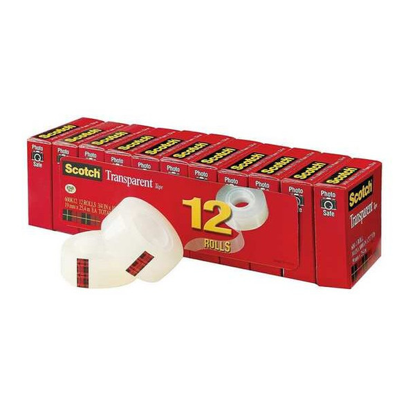 3m Office Tape,Clear,PK12 600K12