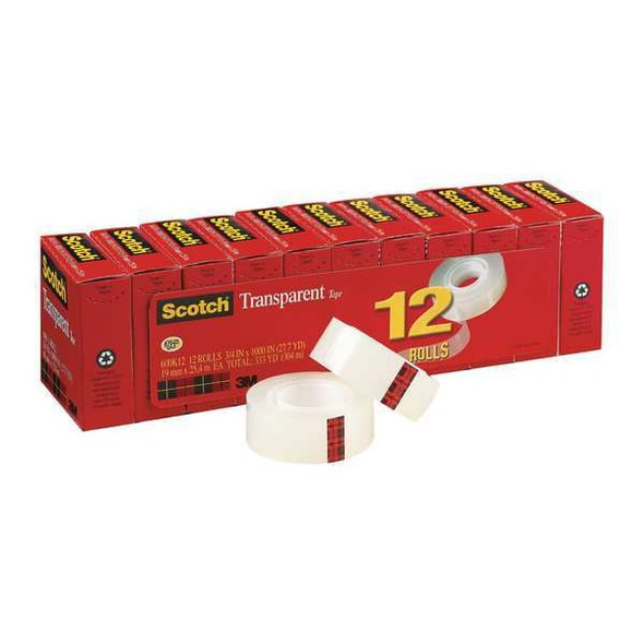 3m Office Tape,Clear,PK12 600K12