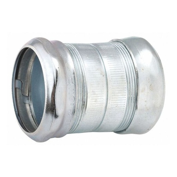Raco EMT Coupling, 1-1/4 in, Compression, Steel, Plain, Gray 2925