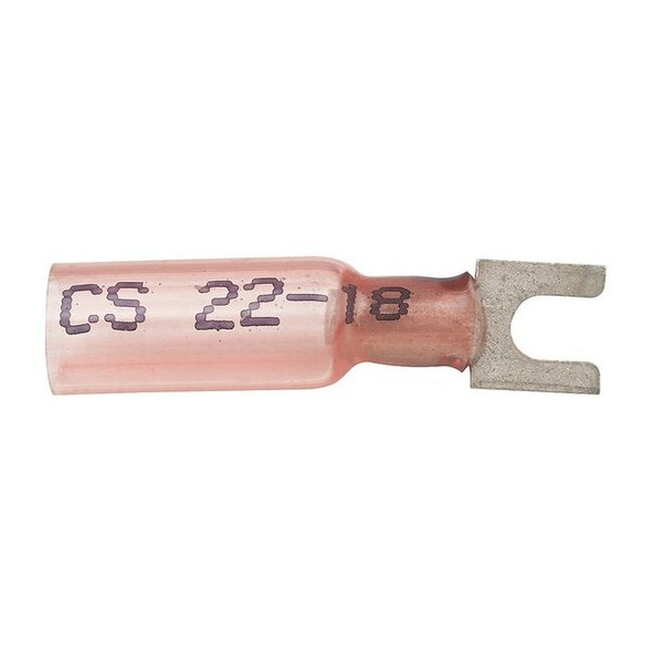 Fork Terminal, #6 Stud Size, 18 AWG, 600 V, Heat Shrink Insulated, Red, 10 PK