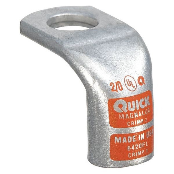 One-Hole Compression Lug, 3/8 in Stud, Standard Barrel, Copper, Orange