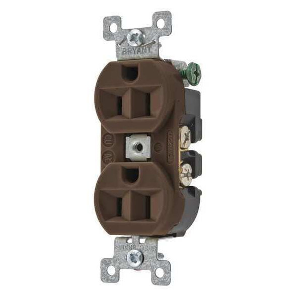 Bryant Receptacle,Brown,15A,3 Wires,Flush Mount 5262BN