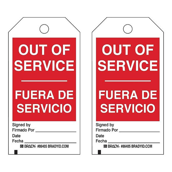 Brady Out Of Svce Bilingual Tag,3/8 In,PK10, 86405 86405