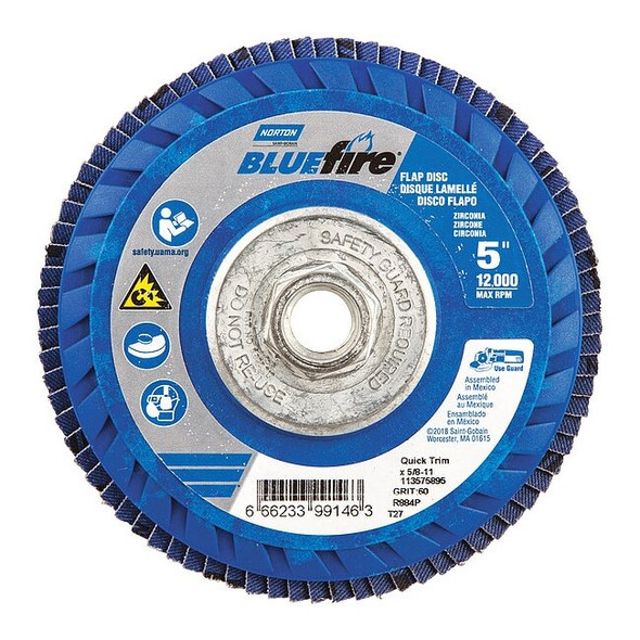 Norton Abrasives Fiber Disc,5 in Dia,5/8in Arbor,P60 Grit 66623399146