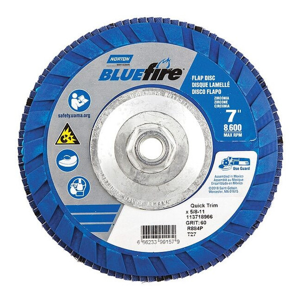 Norton Abrasives Fiber Disc,7 in Dia,5/8in Arbor,P60 Grit 66623399157