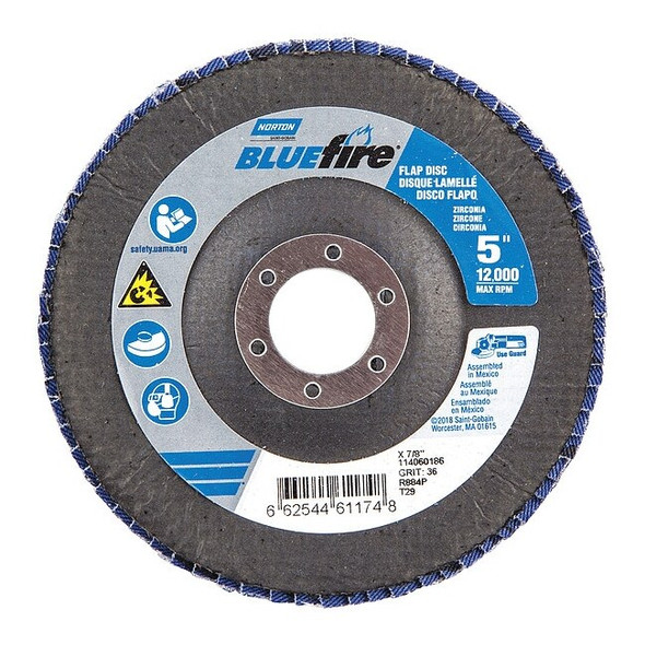 Norton Abrasives Flap Disc,5 In x 36 Grit,7/8 66254461174