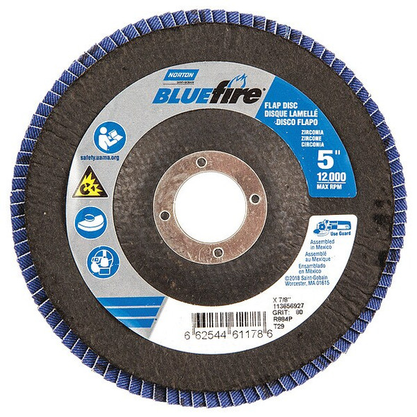 Norton Abrasives Flap Disc,5 In x 80 Grit,7/8 66254461178