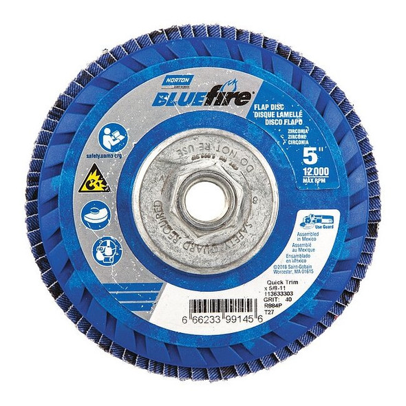 Norton Abrasives Fiber Disc,5 in Dia,5/8in Arbor,P40 Grit 66623399145