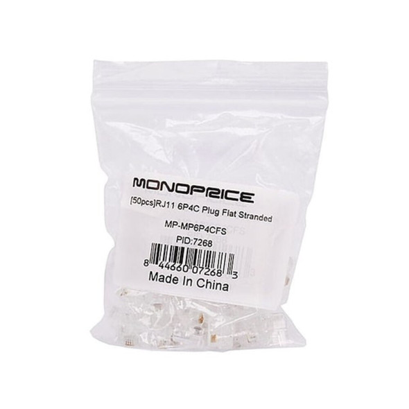 Monoprice Plug, Modular, RJ11, 6P4C, Stranded, PK50 7268