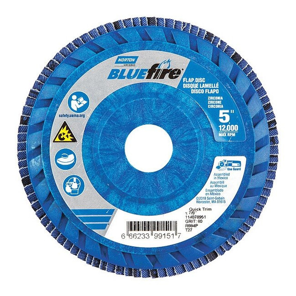 Norton Abrasives Fiber Disc,5 in Dia,7/8in Arbor,P80 Grit 66623399151