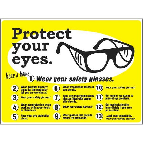 Accuform Safety Poster, Protect Your Eyes, 17 in H x, 22 in W, Plastic SP124478L