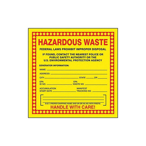 Accuform Hazardous Waste Label,6 In. W,PK25, MHZW20PSP MHZW20PSP