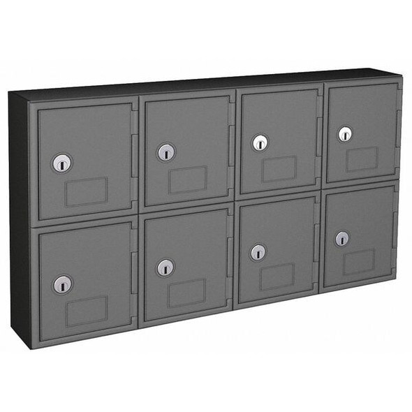Cell Phone Locker, 24 in W, 4 in D, 13 1/2 in H, (2) Tier, (4) Wide, Gray/Black