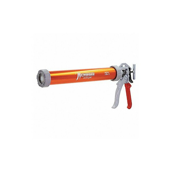 Caulk Gun, 24 oz Container Size, Aluminum, 18:01, Full Barrel Frame, Orange
