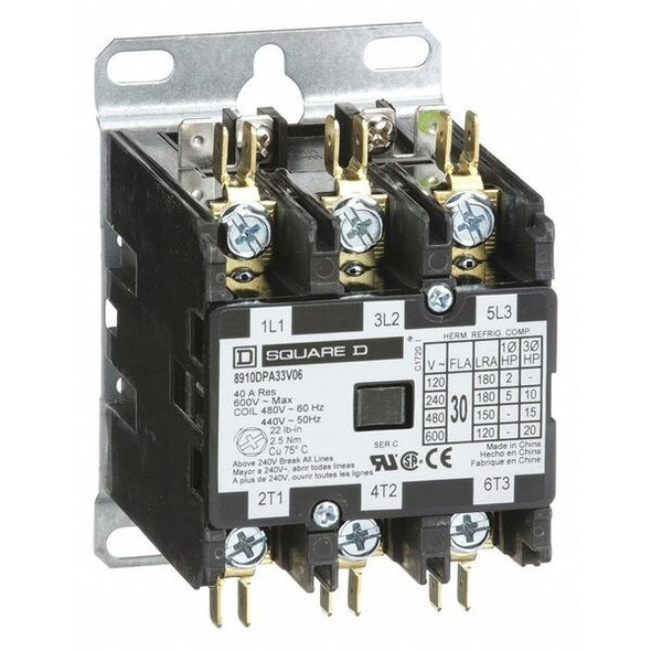 Square D DefPurposeMagContactor,440/480VAC,3P,30A 8910DPA33V06