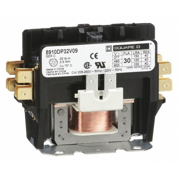 Definite Purpose Magnetic Contactor, 208V-240V AC, 2 P, Non-Reversing, 1 Phase